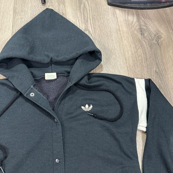 Vintage 1980s Adidas Originals Trefoil Hooded Cardigan Sweatshirt Size Medium - Picture 3 of 6
